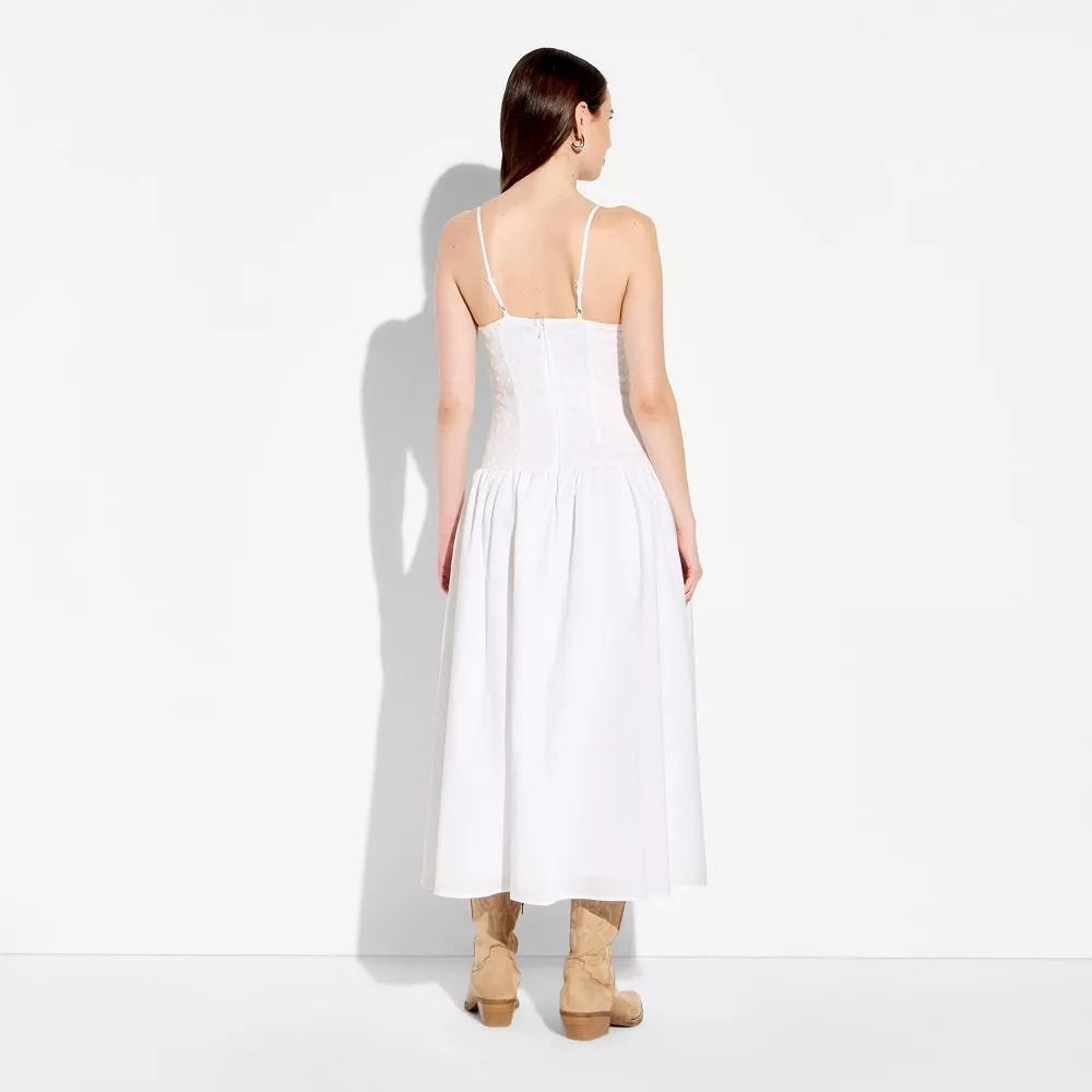 Women's High Neck Dropped Waist Midi A-Line Dress - Wild Fable White XL - Picture 2 of 4